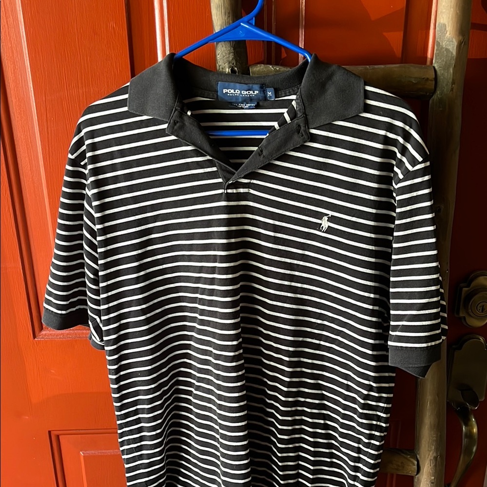 Polo GOLF by Ralph Lauren Black and White Striped Polo Shirt